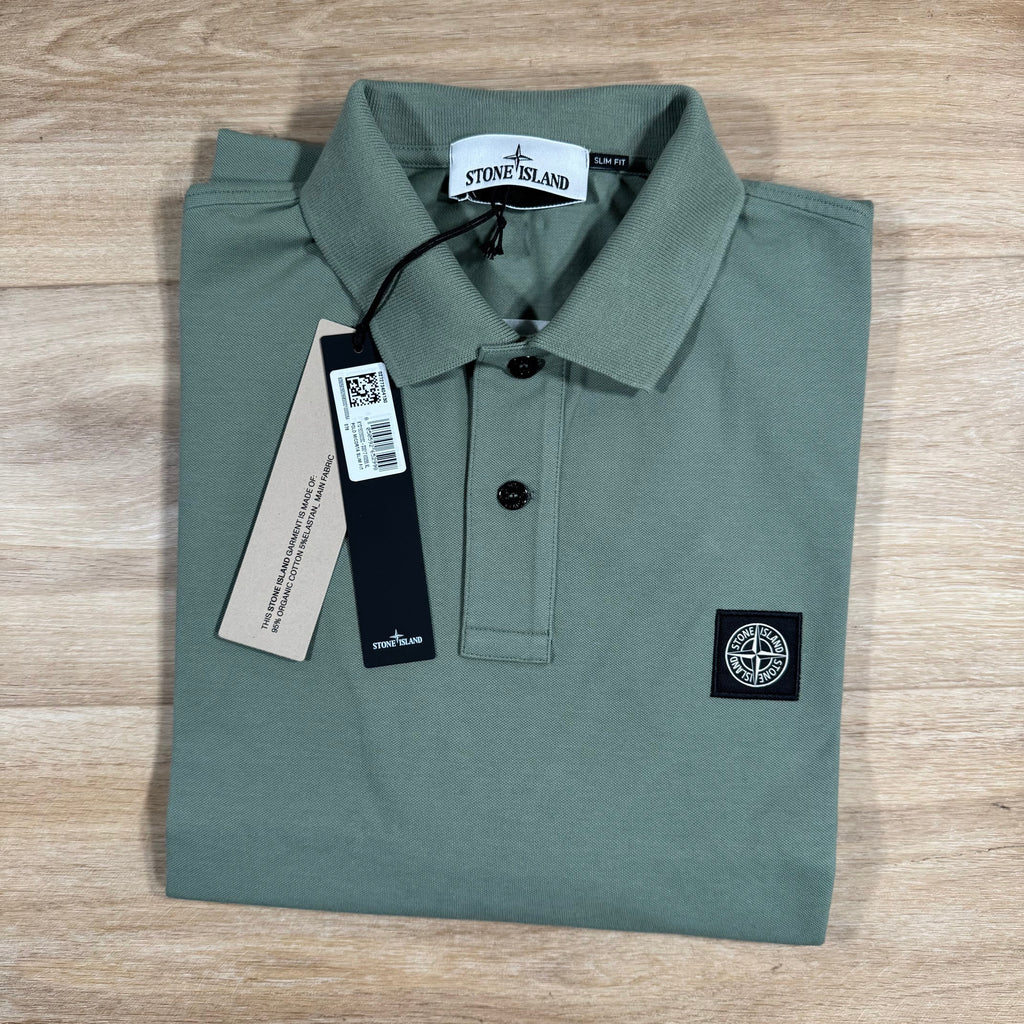 Stone Island Organic Cotton Pique Polo Shirt in Sage Green