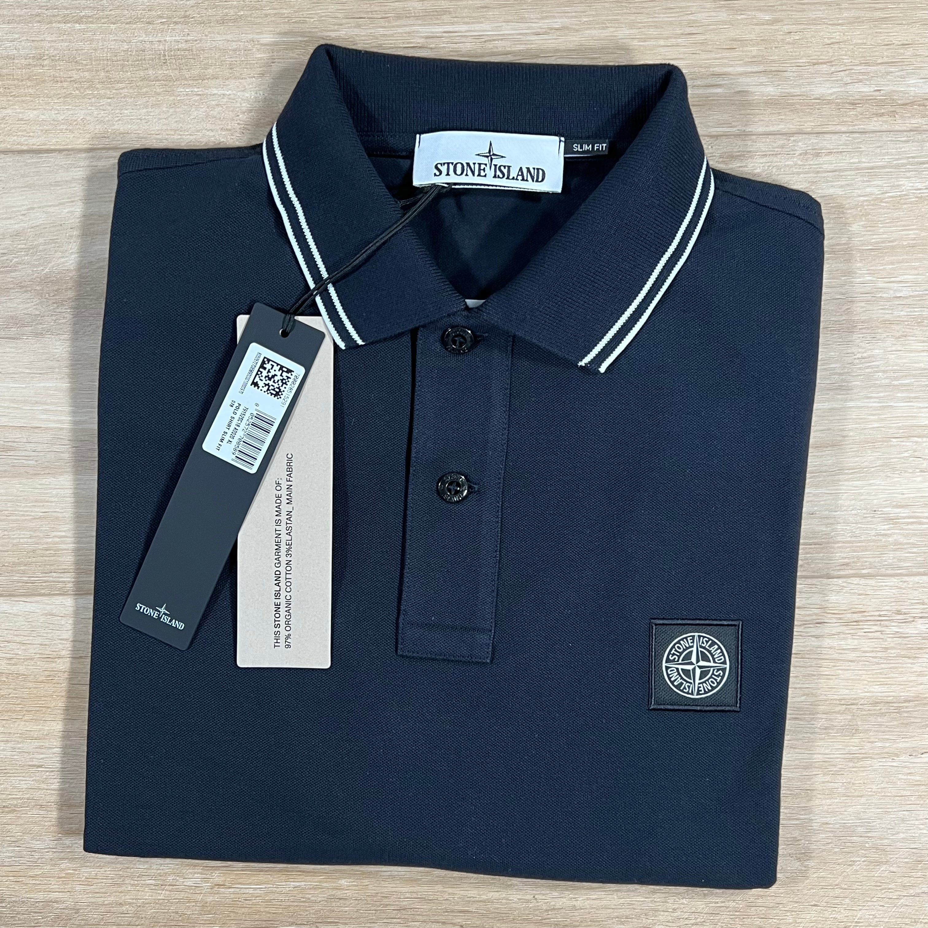 Stone Island Organic Cotton Pique Polo Shirt in Navy